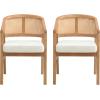 Christopher Knight Home Faritel Modern Wooden Dining Chairs Set of 2, Fabric Upholstered Kitchen Side Armchairs, Living Room Comfy Reading Chair with Curved Rattan Back, Natural Oak+Beige(Natural Oak+beige)