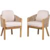 Christopher Knight Home Grotta Acacia Wood Patio Dining Chairs Set of 2, Wooden Outdoor Dining Armchair Set with Removable Cushions, Outdoor Kitchen Side Chair with Woven Rope, Teak+Beige