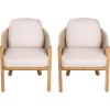 Christopher Knight Home Grotta Acacia Wood Patio Dining Chairs Set of 2, Wooden Outdoor Dining Armchair Set with Removable Cushions, Outdoor Kitchen Side Chair with Woven Rope, Teak+Beige