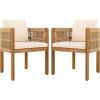 Christopher Knight Home Levi Set of 2 Outdoor Dining Chairs, Acacia Wood Patio Dining Room Chair with Waterproof Cushions, Rope-Wrapped Accents, Comfy Poolside Kitchen Chairs, Teak + Grey(Teak + Beige)