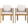 Christopher Knight Home Levi Set of 2 Outdoor Dining Chairs, Acacia Wood Patio Dining Room Chair with Waterproof Cushions, Rope-Wrapped Accents, Comfy Poolside Kitchen Chairs, Teak + Grey(Teak+grey+beige)