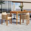 Christopher Knight Home Levi Set of 2 Outdoor Dining Chairs, Acacia Wood Patio Dining Room Chair with Waterproof Cushions, Rope-Wrapped Accents, Comfy Poolside Kitchen Chairs, Teak + Grey(Teak + Beige)