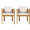 Christopher Knight Home Levi Set of 2 Outdoor Dining Chairs, Acacia Wood Patio Dining Room Chair with Waterproof Cushions, Rope-Wrapped Accents, Comfy Poolside Kitchen Chairs, Teak + Grey(Teak+brown+beige)
