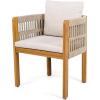 Christopher Knight Home Levi Set of 2 Outdoor Dining Chairs, Acacia Wood Patio Dining Room Chair with Waterproof Cushions, Rope-Wrapped Accents, Comfy Poolside Kitchen Chairs, Teak + Grey(Teak+brown+beige)
