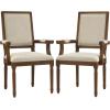 Christopher Knight Home Maria French Country Dining Chair Set of 2, Fabric Upholstered Dining Chair Set, Wooden Upholstered Kitchen Armchair, High Back Dining Room Chair, Beige+Natural
