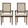 Christopher Knight Home Maria French Country Dining Chair Set of 2, Fabric Upholstered Dining Chair Set, Wooden Upholstered Kitchen Armchair, High Back Dining Room Chair, Beige+Natural