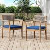 Christopher Knight Home Marston Acacia Wood Outdoor Dining Chairs Set of 2 with Cushion, Wooden Patio Dining Chair Set with Cushion, Patio Garden Accent Armchair with Braided Backrest, Teak+Navy Blue(Teak+navy Blue)