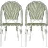 Christopher Knight Home Philomena Outdoor French Bistro Chairs Set of 2, Aluminum Patio Dining Chairs Set of 2, PE Rattan Patio Furniture Amrless Accent Chair for Garden/Backyard/Balcony, Green+White