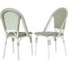 Christopher Knight Home Philomena Outdoor French Bistro Chairs Set of 2, Aluminum Patio Dining Chairs Set of 2, PE Rattan Patio Furniture Amrless Accent Chair for Garden/Backyard/Balcony, Green+White
