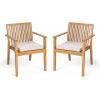 Christopher Knight Home Roxy Acacia Wood Outdoor Dining Chairs Set of 2 with Removable Cushion, Wooden Patio Dining Armchair Set, Garden Furniture Patio Chairs Set for Outdoor Dinner, Beige+Natural(Beige+natural)