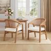 Christopher Knight Home Faritel Modern Wooden Dining Chairs Set of 2, Fabric Upholstered Kitchen Side Armchairs, Living Room Comfy Reading Chair with Curved Rattan Back, Natural Oak+Beige(Natural Oak+beige)