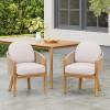 Christopher Knight Home Grotta Acacia Wood Patio Dining Chairs Set of 2, Wooden Outdoor Dining Armchair Set with Removable Cushions, Outdoor Kitchen Side Chair with Woven Rope, Teak+Beige