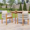 Christopher Knight Home Levi Set of 2 Outdoor Dining Chairs, Acacia Wood Patio Dining Room Chair with Waterproof Cushions, Rope-Wrapped Accents, Comfy Poolside Kitchen Chairs, Teak + Grey(Teak+light Beige)
