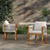 Christopher Knight Home Levi Set of 2 Outdoor Dining Chairs, Acacia Wood Patio Dining Room Chair with Waterproof Cushions, Rope-Wrapped Accents, Comfy Poolside Kitchen Chairs, Teak + Grey(Teak+grey+beige)