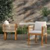 Christopher Knight Home Levi Set of 2 Outdoor Dining Chairs, Acacia Wood Patio Dining Room Chair with Waterproof Cushions, Rope-Wrapped Accents, Comfy Poolside Kitchen Chairs, Teak + Grey(Teak+brown+beige)