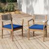 Christopher Knight Home Marston Acacia Wood Outdoor Dining Chairs Set of 2 with Cushion, Wooden Patio Dining Chair Set with Cushion, Patio Garden Accent Armchair with Braided Backrest, Teak+Navy Blue(Teak+navy Blue)