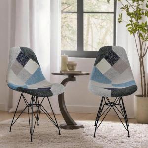 Christopher Knight Home Jorine Dining Chairs Set of 2, Upholstered Dining Chairs, Bohemian Style Accent Chair, Iron Frame Chromed Legs, Geometric Pattern Backrest Chair, Curved Back Design, Colorful