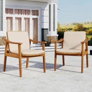 Christopher Knight Home Kiara Set of 2 Outdoor Dining Chairs, Acacia Wood Patio Dining Room Chair with Waterproof Cushions, PE Wicker Accent Chair Set, Comfy Poolside Kitchen Chairs, Teak + Grey(Teak + Beige)