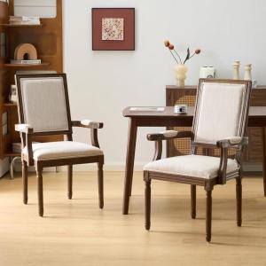 Christopher Knight Home Maria French Country Dining Chair Set of 2, Fabric Upholstered Dining Chair Set, Wooden Upholstered Kitchen Armchair, High Back Dining Room Chair, Beige+Natural