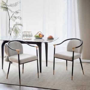 Christopher Knight Home Paula Dining Chairs Set of 2, Modern Dining Chair with Fabric Upholstery, Durable Iron Frame Kitchen Chairs with Armrest, Extra Seat for Dining Room, Black + Grey(Black + Beige)