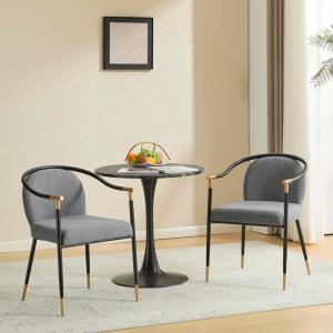 Christopher Knight Home Paula Dining Chairs Set of 2, Modern Dining Chair with Fabric Upholstery, Durable Iron Frame Kitchen Chairs with Armrest, Extra Seat for Dining Room, Black + Grey(Black + Grey)