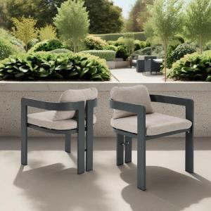 Christopher Knight Home Pula Patio Dining Chairs Set of 2, Aluminum Outdoor Dining Room Chair Set with Removable Seat and Back Cushion, Metal Barrel Chair for Poolside Outdoor Dinner, Black+Gray(Black+beige)