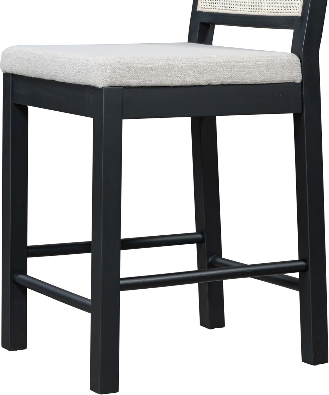 image:imageChristopher Knight Home Sona Modern Counter Stool Set of 2 Kitchen Counter Height Bar Stool Cocktail Stool with Rattan Woven Backrest Fabric Upholstered Barstools for Home Bar Table Black GrayBlack Gray