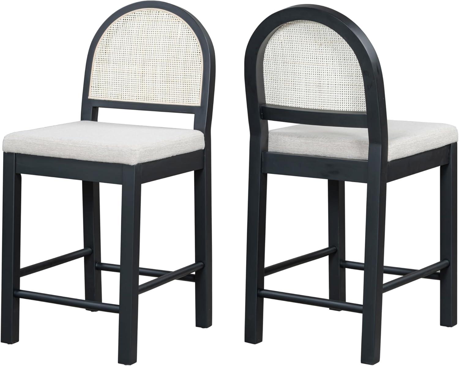 image:imageChristopher Knight Home Sona Modern Counter Stool Set of 2 Kitchen Counter Height Bar Stool Cocktail Stool with Rattan Woven Backrest Fabric Upholstered Barstools for Home Bar Table Black GrayBlack Gray