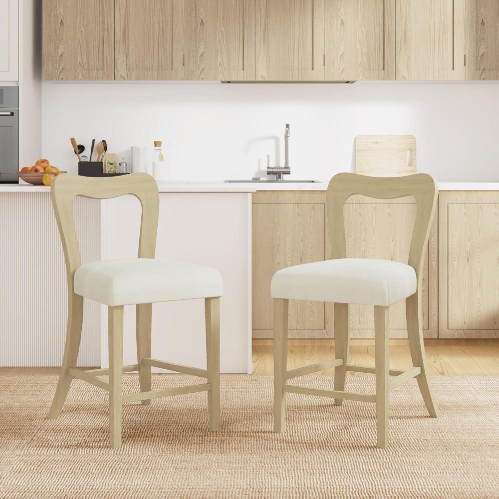 image:imageChristopher Knight Home Hayas Counter Height Bar Stools Set of 2 Armless Upholstered Kitchen Bar Chairs Hollow Backrest Modern Counter stools for Kitchen Island Dining Room Bar Light AshBeigeLight Ashbeige
