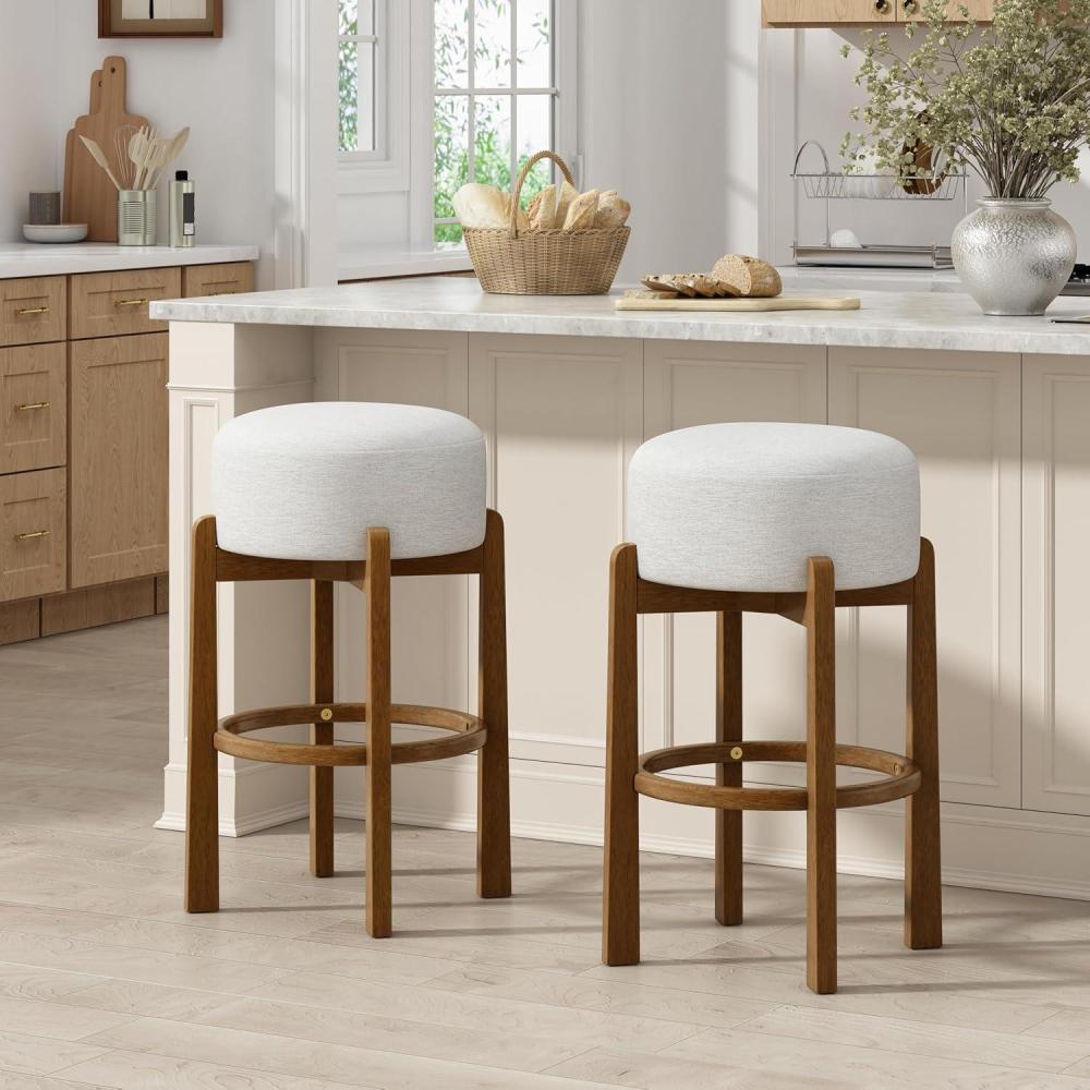 image:imageChristopher Knight Home Lera Modern Counter Height Bar Stools Set of 2 Fabric Round Stool Chair for Kitchen Island Wooden Dining Room Chair Upholstered Counter Stool with FootrestDark WalnutIvoryDark Walnutivory