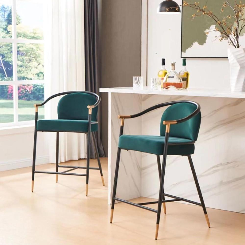 image:imageChristopher Knight Home Rugby Velvet Upholstered Counter Stool Set of 2 Metal Frame Counter Height Bar Stool with Footrest Modern Armchair for Kitchen Island Bar Table BlackDark Green