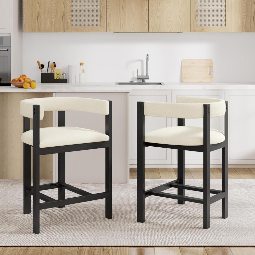 image:imageChristopher Knight Home Set of 2 Rylan Modern Fabric Upholstered Dining Room Counter Height BarstoolsKitchen Island Rubberwood Counter StoolArmchair with FootrestCurved BackrestBeigeNaturalBeigeblack