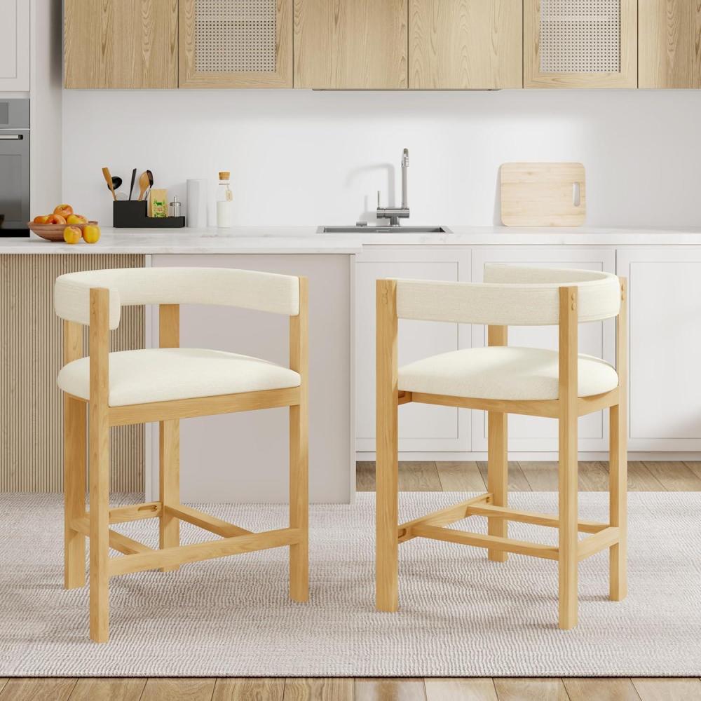 image:imageChristopher Knight Home Set of 2 Rylan Modern Fabric Upholstered Dining Room Counter Height BarstoolsKitchen Island Rubberwood Counter StoolArmchair with FootrestCurved BackrestBeigeNaturalBeigenatural