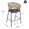 Christopher Knight Home Ethan Faux Leather Upholstered Bar Stool Set of 2, Metal Counter Stool with Rattan Curved Backrest, Mid-Century Modern Cocktail Stool for Kitchen Island, Black+Natural