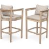 Christopher Knight Home Kuart Acacia Wood Outdoor Bar Stool Set of 2 with Cushion, Patio Armchair Set for Bar Table, Wooden Counter Height Patio Bar Stool with Footrest, Teak+Beige(Natural Washed+beige)