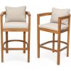 Christopher Knight Home Kuart Acacia Wood Outdoor Bar Stool Set of 2 with Cushion, Patio Armchair Set for Bar Table, Wooden Counter Height Patio Bar Stool with Footrest, Teak+Beige(Teak+beige)