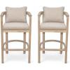 Christopher Knight Home Kuart Acacia Wood Outdoor Bar Stool Set of 2 with Cushion, Patio Armchair Set for Bar Table, Wooden Counter Height Patio Bar Stool with Footrest, Teak+Beige(Natural Washed+beige)