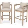 Christopher Knight Home Kuart Acacia Wood Outdoor Bar Stool Set of 2 with Cushion, Patio Armchair Set for Bar Table, Wooden Counter Height Patio Bar Stool with Footrest, Teak+Beige(Natural Washed+beige)