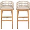Christopher Knight Home Lagun Acacia Wood Indoor/Outdoor Bar Stool Set of 2 with Cushion, Patio Armchair Set for Bar Table, Wooden Counter Height Patio Bar Stool with Footrest, Teak+ Beige
