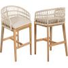 Christopher Knight Home Lagun Acacia Wood Indoor/Outdoor Bar Stool Set of 2 with Cushion, Patio Armchair Set for Bar Table, Wooden Counter Height Patio Bar Stool with Footrest, Teak+ Beige