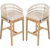 Christopher Knight Home Lagun Acacia Wood Indoor/Outdoor Bar Stool Set of 2 with Cushion, Patio Armchair Set for Bar Table, Wooden Counter Height Patio Bar Stool with Footrest, Teak+ Beige