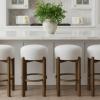 Christopher Knight Home Lera Modern Counter Height Bar Stools Set of 2, Fabric Round Stool Chair for Kitchen Island, Wooden Dining Room Chair, Upholstered Counter Stool with Footrest,Dark Walnut+Ivory(Dark Walnut+ivory)