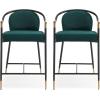 Christopher Knight Home Rugby Velvet Upholstered Counter Stool Set of 2, Metal Frame Counter Height Bar Stool with Footrest, Modern Armchair for Kitchen Island Bar Table, Black+Dark Green