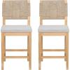 Christopher Knight Home Samira Set of 2 Counter Stools with Upholstered Seats, Solid Wood Frame Counter Height Bar Stools, Bar Chairs with Woven Back, Comfy Fabric Barstool, Natural + Grey(Natural + Grey)