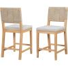 Christopher Knight Home Samira Set of 2 Counter Stools with Upholstered Seats, Solid Wood Frame Counter Height Bar Stools, Bar Chairs with Woven Back, Comfy Fabric Barstool, Natural + Grey(Natural + Grey)
