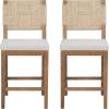 Christopher Knight Home Samira Set of 2 Counter Stools with Upholstered Seats, Solid Wood Frame Counter Height Bar Stools, Bar Chairs with Woven Back, Comfy Fabric Barstool, Natural + Grey(Brown + Grey)