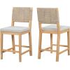 Christopher Knight Home Samira Set of 2 Counter Stools with Upholstered Seats, Solid Wood Frame Counter Height Bar Stools, Bar Chairs with Woven Back, Comfy Fabric Barstool, Natural + Grey(Natural + Grey)