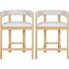Christopher Knight Home Set of 2 Rylan Modern Fabric Upholstered Dining Room Counter Height Barstools,Kitchen Island Rubberwood Counter Stool,Armchair with Footrest+Curved Backrest,Beige+Natural(Beige+natural)