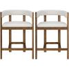 Christopher Knight Home Set of 2 Rylan Modern Fabric Upholstered Dining Room Counter Height Barstools,Kitchen Island Rubberwood Counter Stool,Armchair with Footrest+Curved Backrest,Beige+Natural(Beige+walnut)
