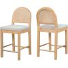 Christopher Knight Home Sona Modern Counter Stool Set of 2, Kitchen Counter Height Bar Stool, Cocktail Stool with Rattan Woven Backrest, Fabric Upholstered Barstools for Home Bar Table, Black + Gray(Natural + Gray)